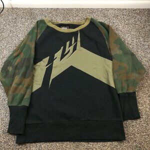 Vintage Y2K Fly Racing Sweatshirt Camo Raglan Pullover Mens XL 2XL